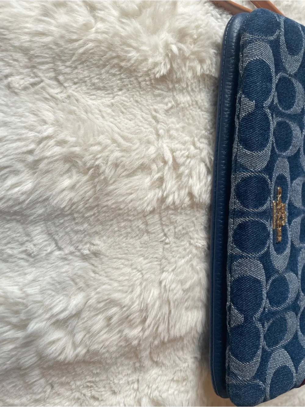 Coach Double Zip Denim Blue Signature Denim Wristlet